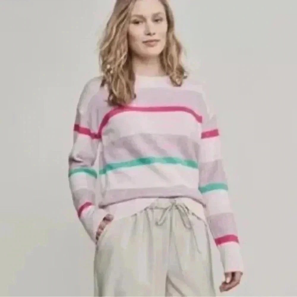 Elizabeth And James Crew Neck Multicolor Striped Pullover Sweater Sz L